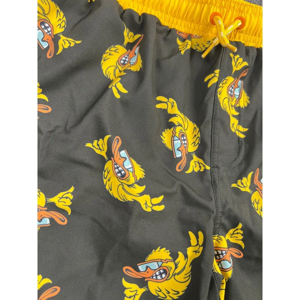 Neff Mens Duck Print Swim Trunks Black Yellow UPF 50+ Board Shorts XXL New